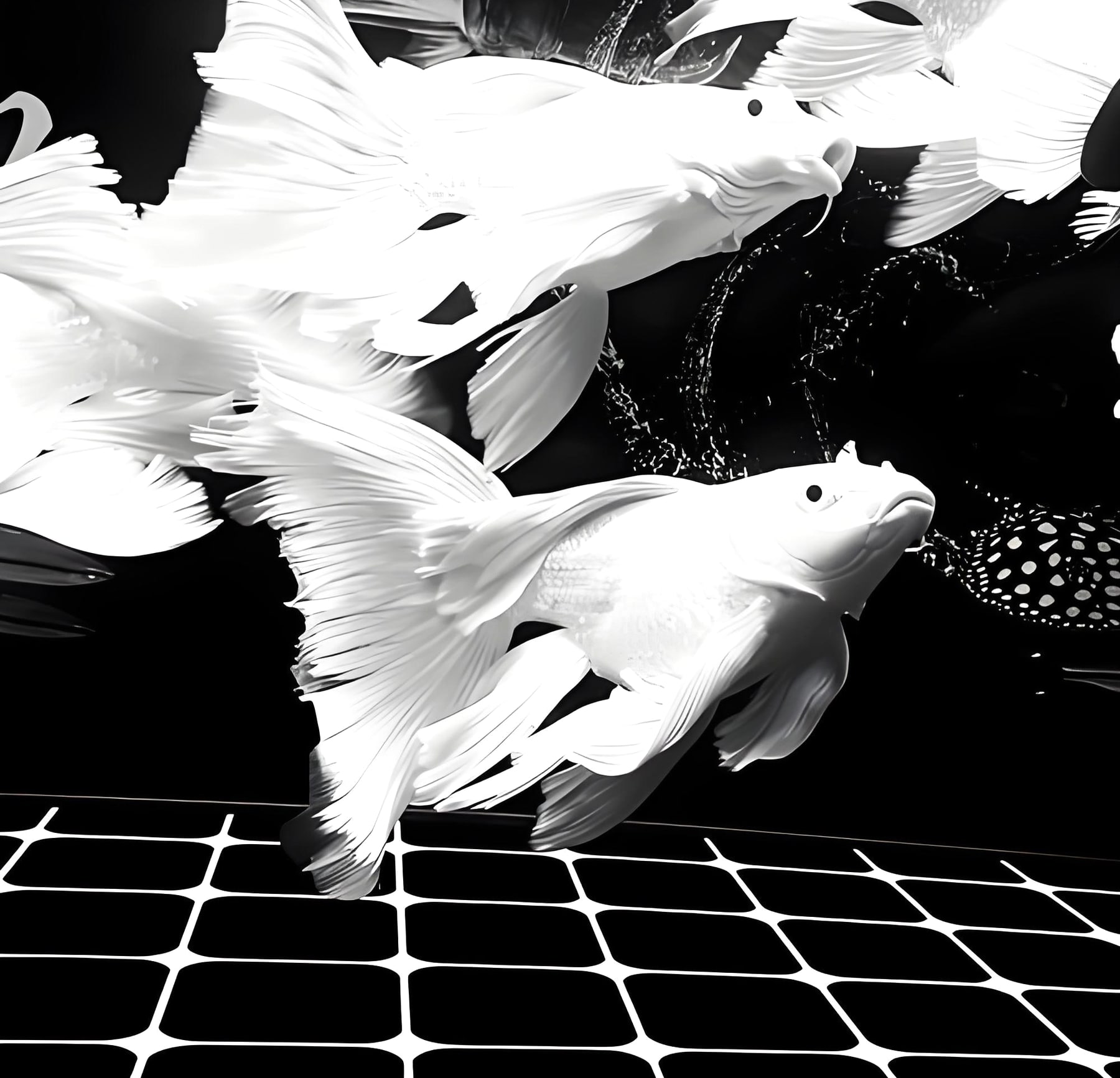 White longfin butterfly koi.